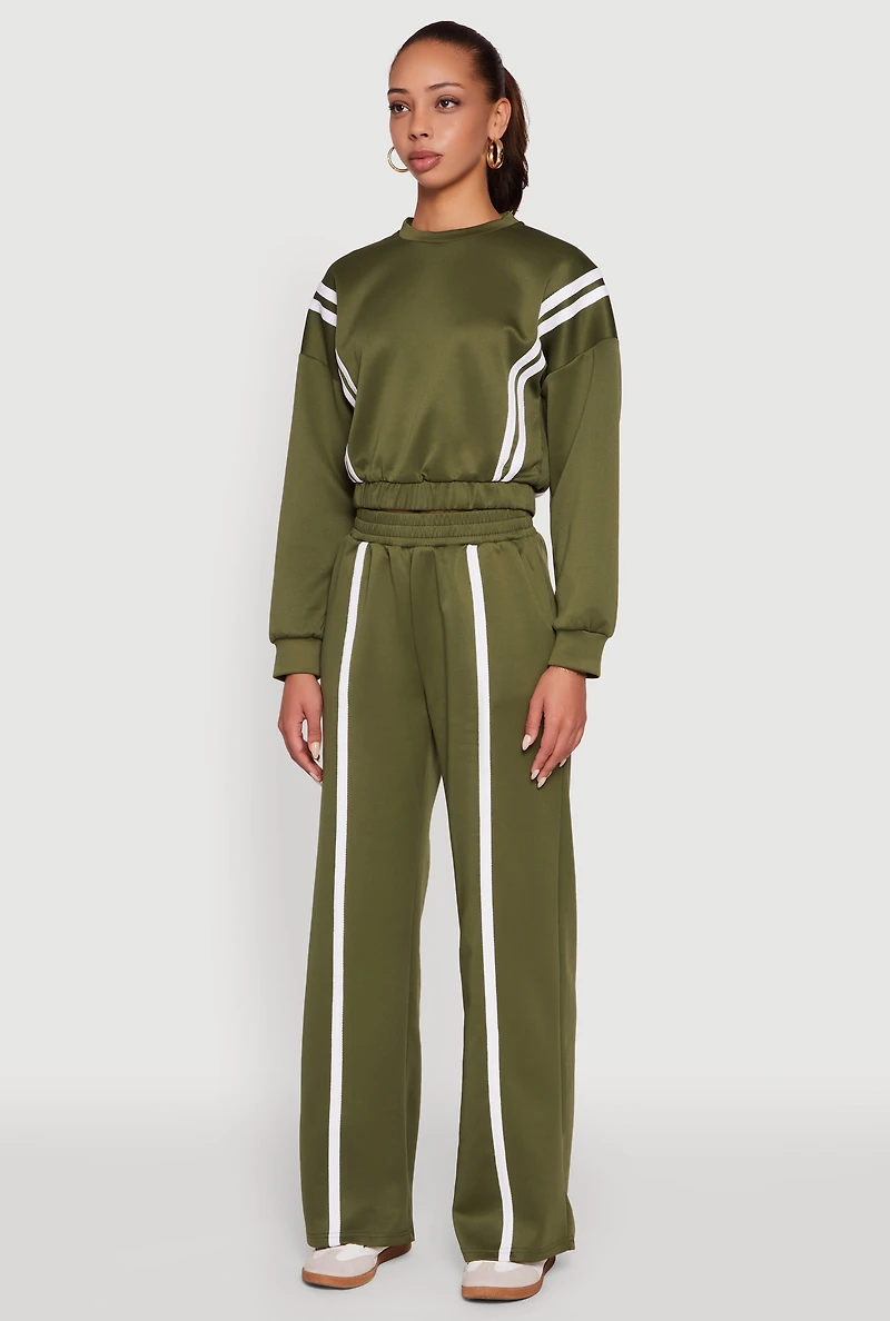 Womens Varsity Stripe High Neck Elastic Hem Pullover Top, Green, Size S