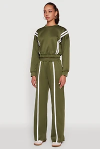 Womens Varsity Stripe High Neck Elastic Hem Pullover Top, Green, Size S