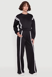 Womens High Waisted Contrast Trim Wide Leg Active Pants, M