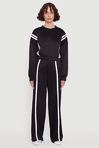 Womens High Waisted Contrast Trim Wide Leg Active Pants, M
