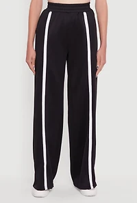 Womens High Waisted Contrast Trim Wide Leg Active Pants, L