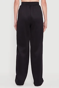 Womens High Waisted Contrast Trim Wide Leg Active Pants, Black, Size L