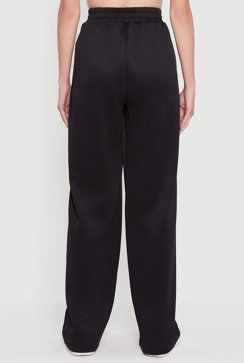 Womens High Waisted Contrast Trim Wide Leg Active Pants, L