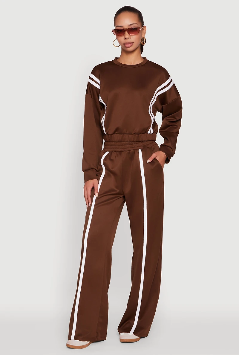 High Waisted Contrast Trim Wide Leg Active Pants