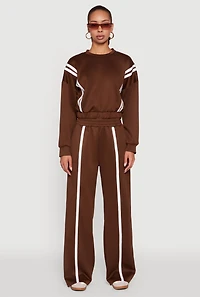 Womens High Waisted Contrast Trim Wide Leg Active Pants,