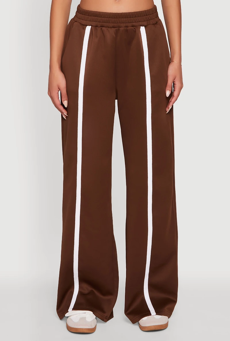 Womens High Waisted Contrast Trim Wide Leg Active Pants, M