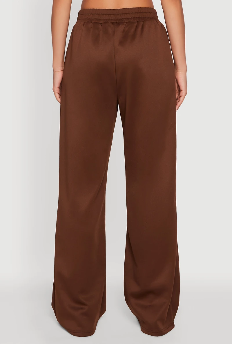 Womens High Waisted Contrast Trim Wide Leg Active Pants, M