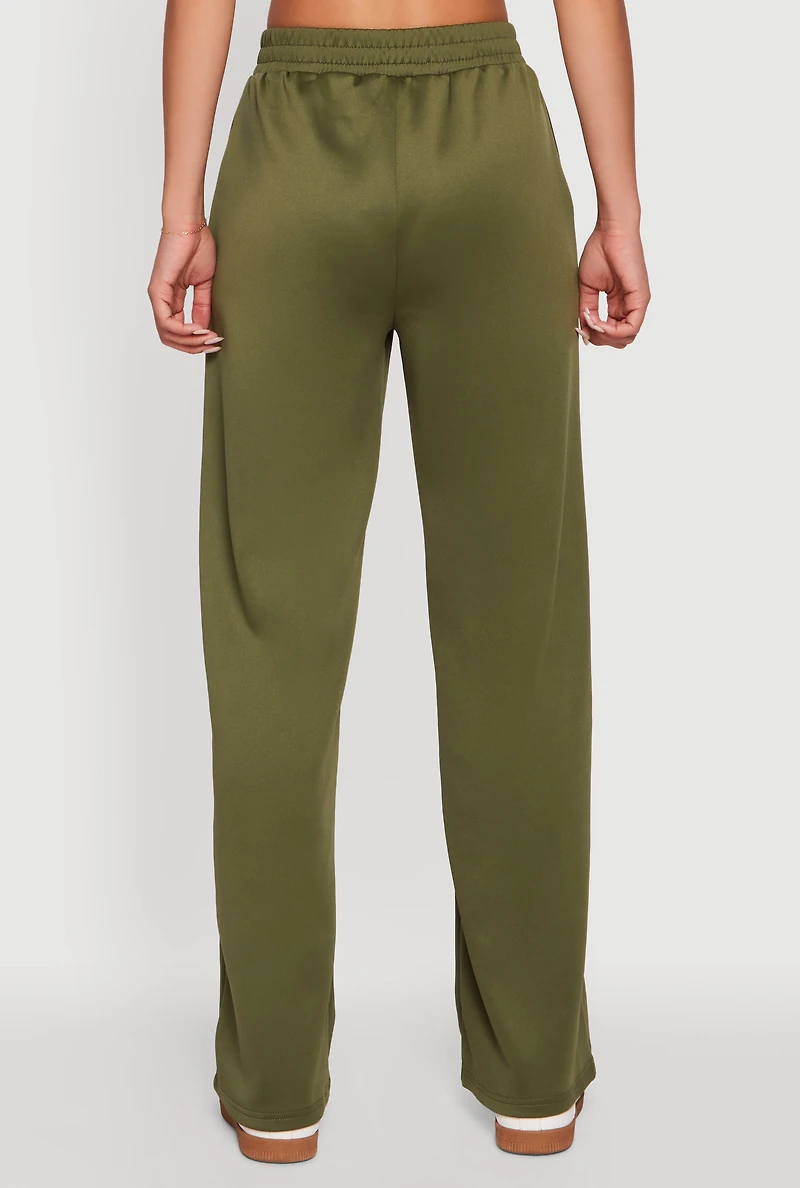 Womens High Waisted Contrast Trim Wide Leg Active Pants, Green,