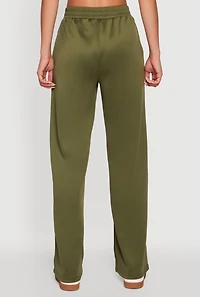 Womens High Waisted Contrast Trim Wide Leg Active Pants, Green,