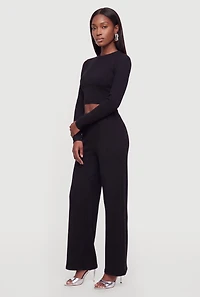 Brushed Ribbed Knit Long Sleece Crop Top