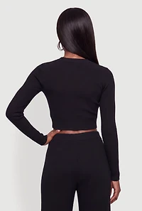 Brushed Ribbed Knit Long Sleece Crop Top