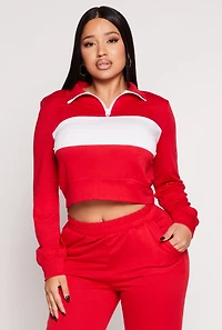 French Terry Color Block Quarter Zip Top