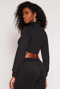 Womens Mock Neck Lace Up Zip Front Top, Black, Size S