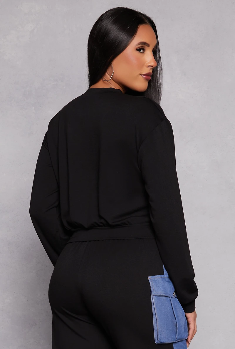 Chambray Color Block Pullover Sweatshirt