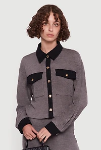 Womens Corduroy Contrast Trim Button Front Shirt, Grey,
