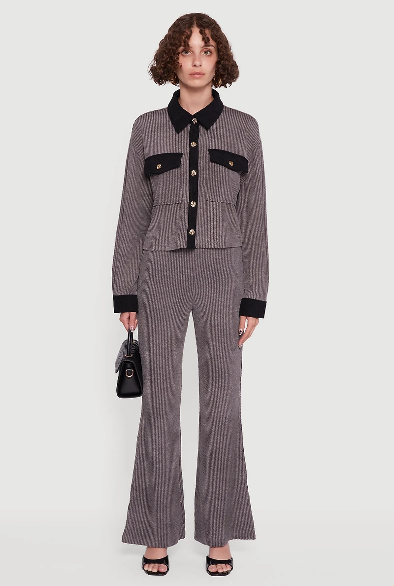 Womens Corduroy Contrast Trim Button Front Shirt, Grey,