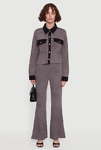 Womens Corduroy Contrast Trim Button Front Shirt, Grey,