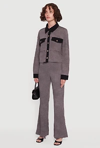 Womens Corduroy Contrast Trim Button Front Shirt, Grey, Size M