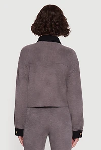 Womens Corduroy Contrast Trim Button Front Shirt, Grey,