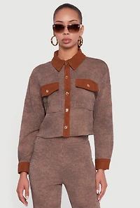 Corduroy Contrast Trim Button Front Shirt
