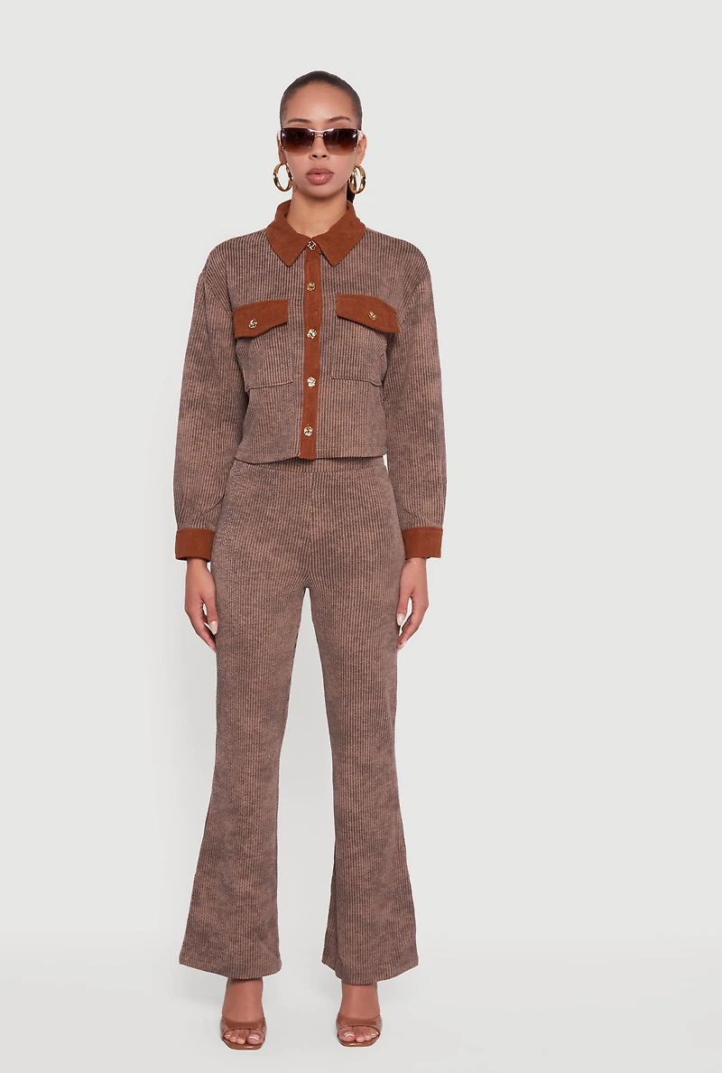 Corduroy Contrast Trim Button Front Shirt
