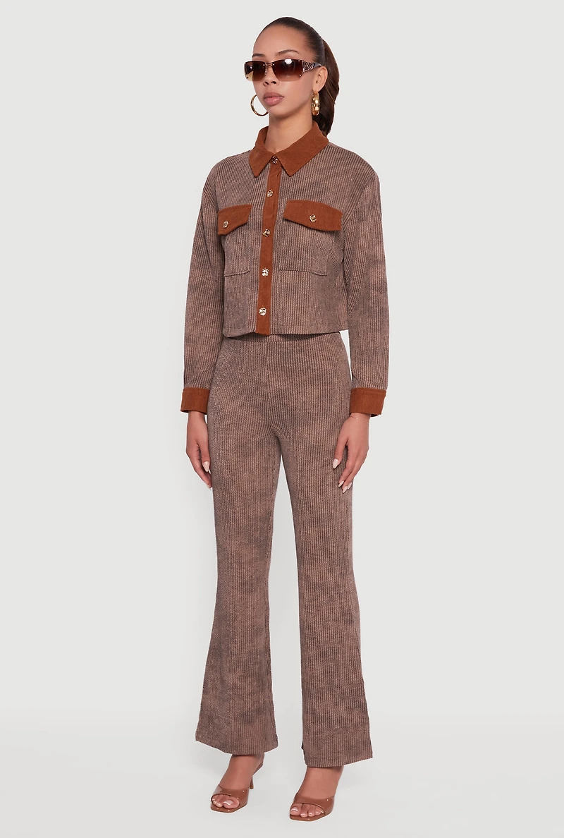 Corduroy Contrast Trim Button Front Shirt