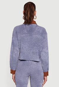 Womens Corduroy Contrast Trim Button Front Shirt, Blue, Size S