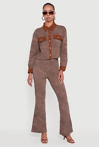 Womens Mineral Wash Shadow Stripe Flare Pants, Brown, Size L