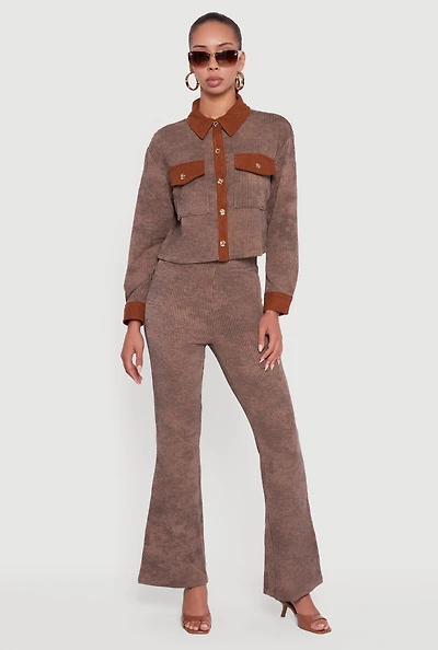 Womens Mineral Wash Shadow Stripe Flare Pants, Brown, Size XL