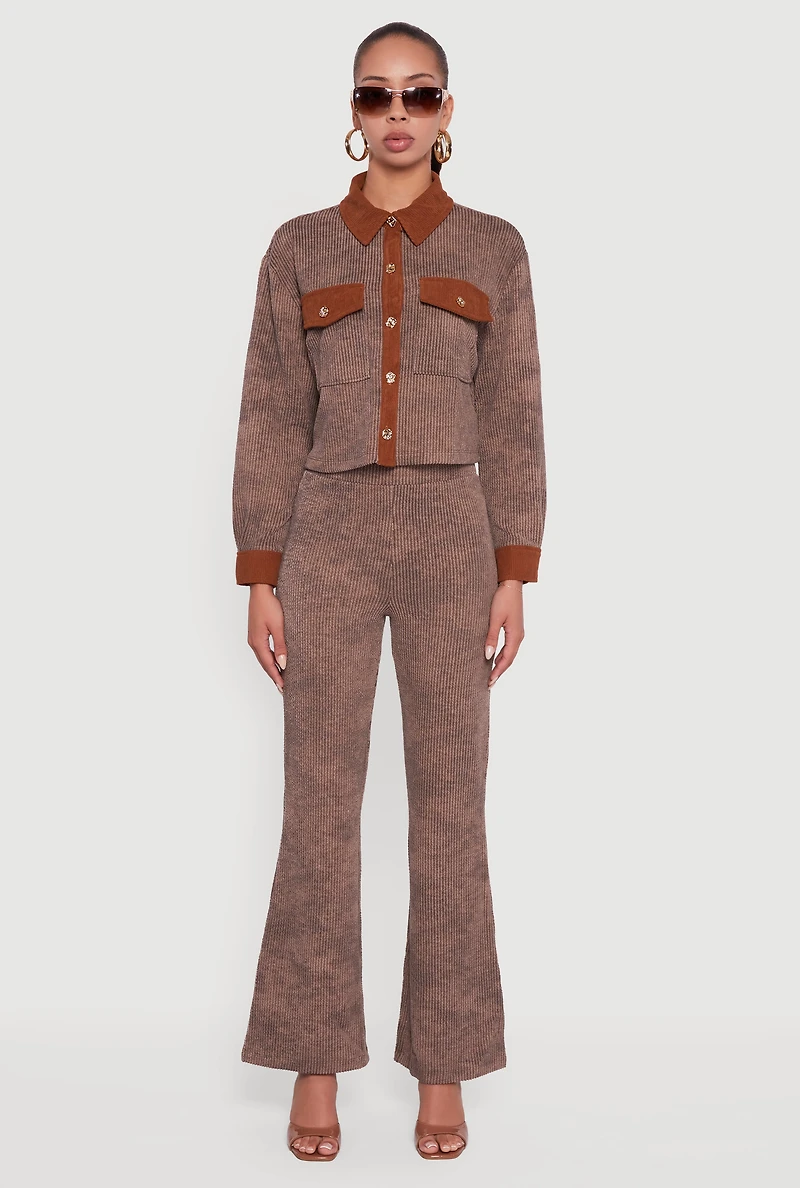 Womens Mineral Wash Shadow Stripe Flare Pants, Brown, Size M