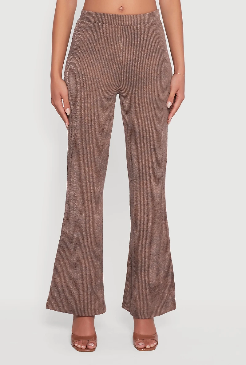 Womens Mineral Wash Shadow Stripe Flare Pants, Brown, Size L