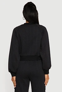 Textured Knit Zip Front Bomber Jacket