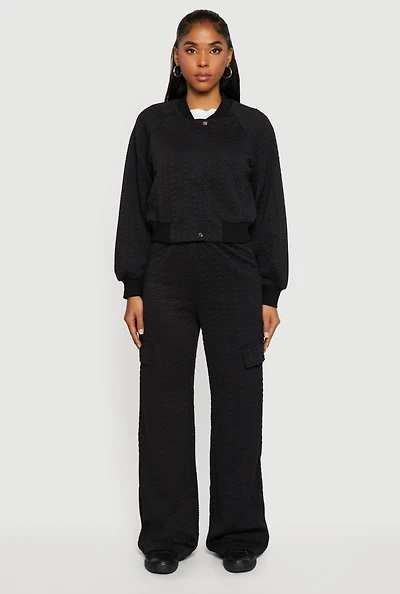 High Waisted Wide Leg Textured Knit Pants