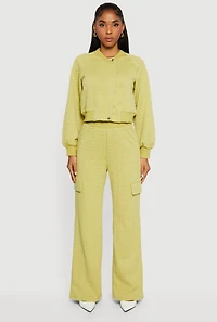 High Waisted Wide Leg Textured Knit Pants