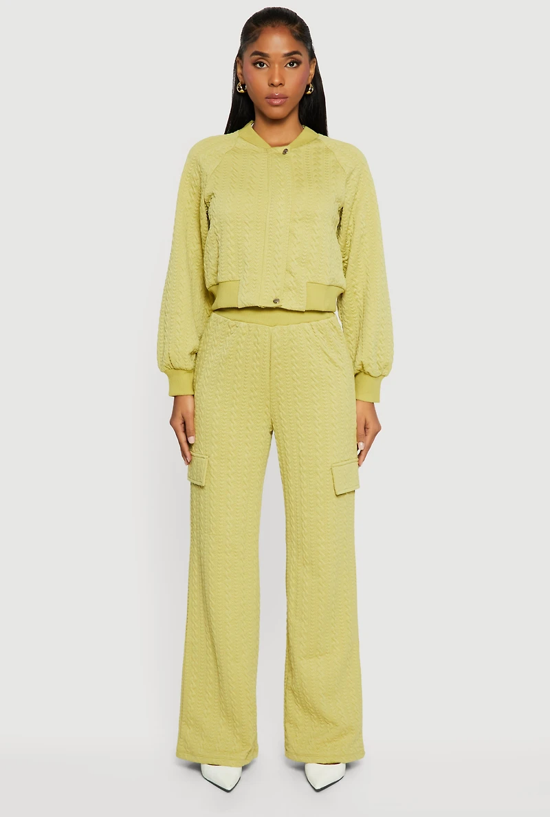 High Waisted Wide Leg Textured Knit Pants