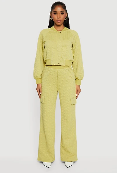 High Waisted Wide Leg Textured Knit Pants