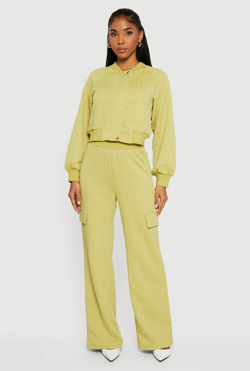 High Waisted Wide Leg Textured Knit Pants