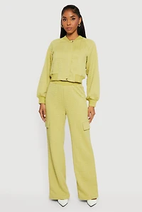 High Waisted Wide Leg Textured Knit Pants