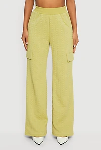 High Waisted Wide Leg Textured Knit Pants