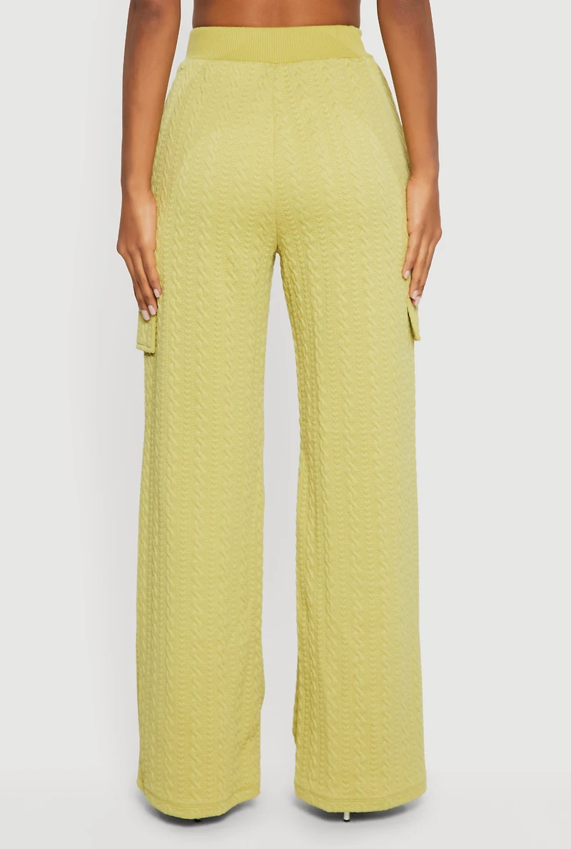 High Waisted Wide Leg Textured Knit Pants