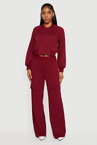 High Waisted Wide Leg Textured Knit Pants