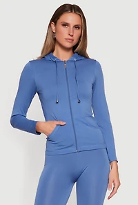 Drawstring Hooded Zip Front Track Jacket