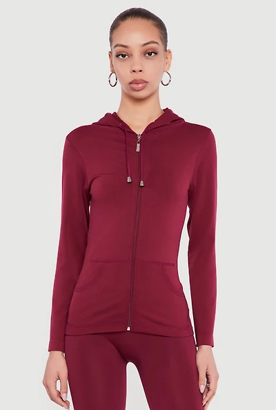 Drawstring Hooded Zip Front Track Jacket