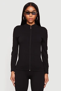 Trendy Textured Knit Zip Front Track Jacket