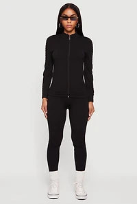 Trendy Textured Knit Zip Front Track Jacket