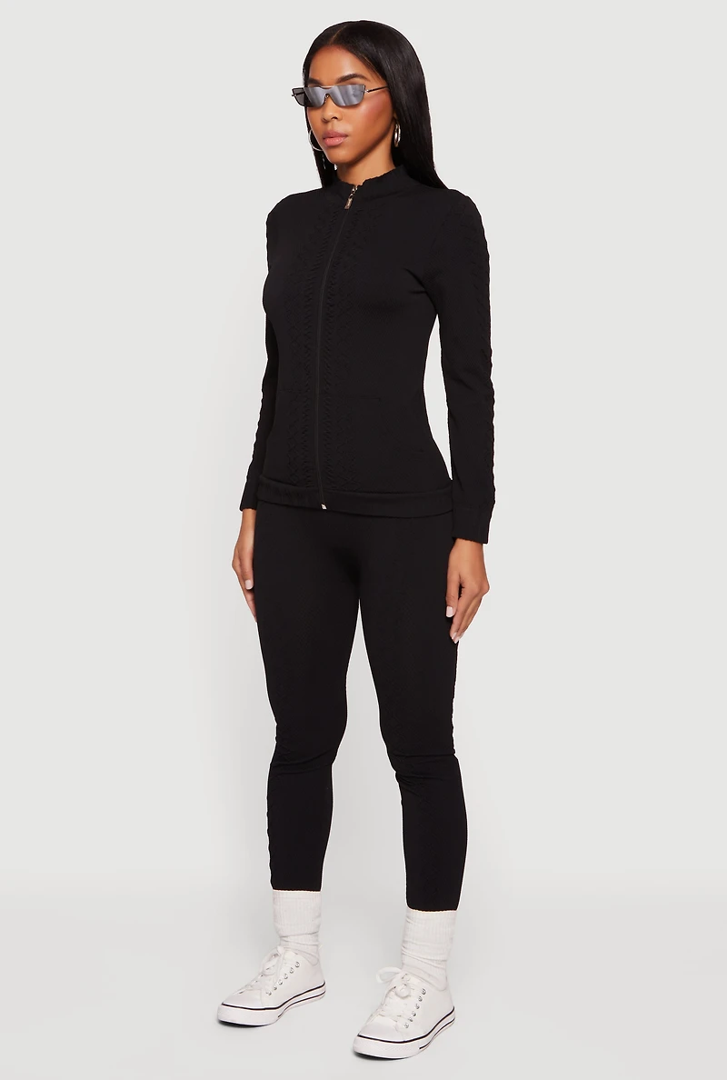 Trendy Textured Knit Zip Front Track Jacket