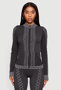 Trendy Textured Knit Zip Front Track Jacket