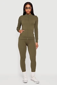 Womens Trendy Textured Knit Zip Front Track Jacket, S-M