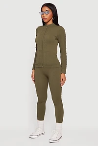 Womens Trendy Textured Knit Zip Front Track Jacket, S-M