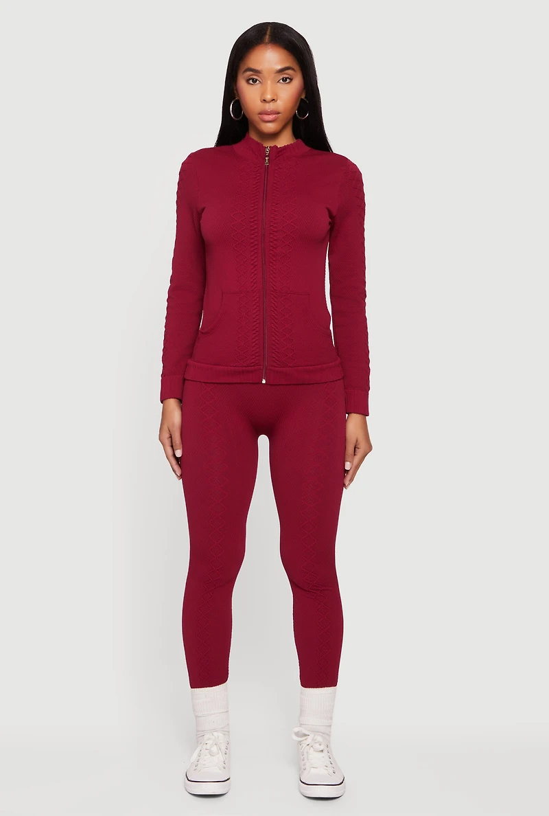 Trendy Textured Knit Zip Front Track Jacket